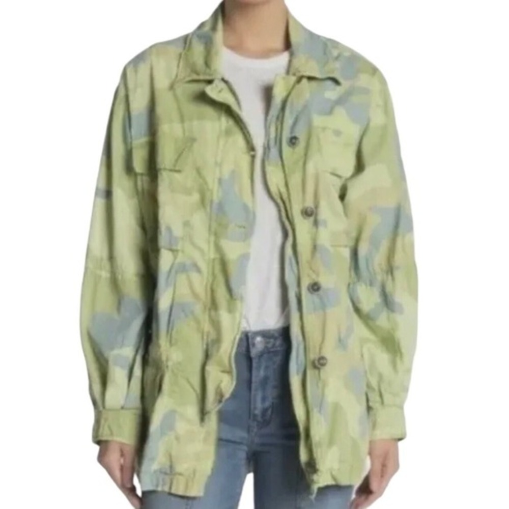 Free People XS Lead The Way Green Combo Camo Barn Utility Jacket Oversized